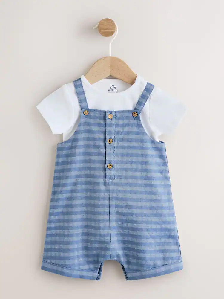 Blue Check Woven Dungaree and Bodysuit Set (0mths-2yrs)