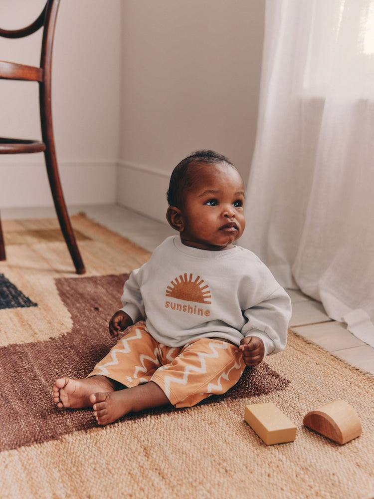 Grey/Rust Sun Sweat Top and Joggers Baby Set (0mths-2yrs)