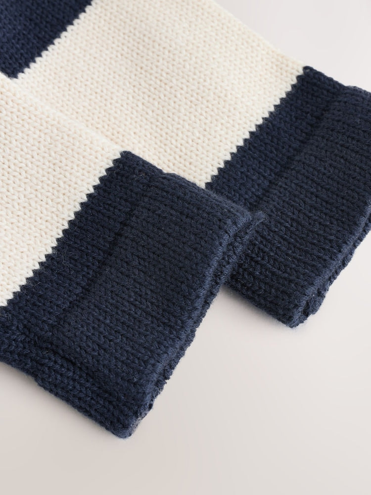 Navy Blue Baby Knitted Striped Cardigan With Collar (0mths-2yrs)