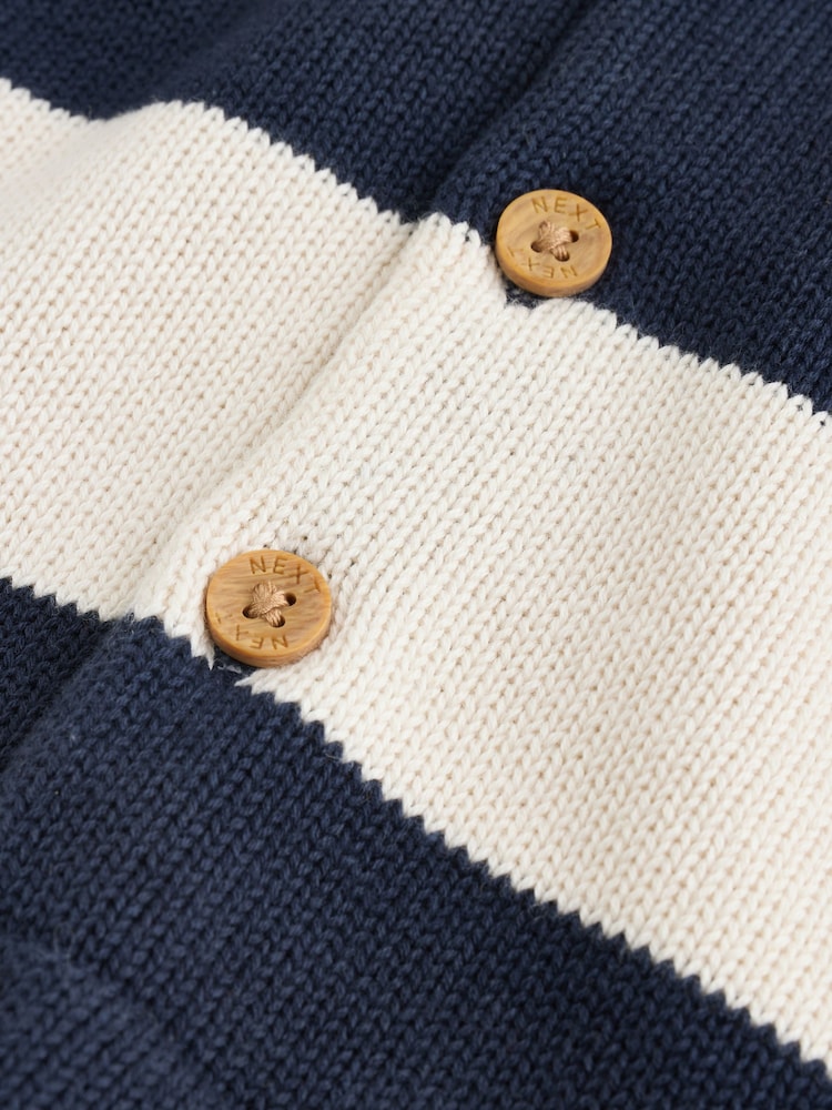 Navy Blue Baby Knitted Striped Cardigan With Collar (0mths-2yrs)