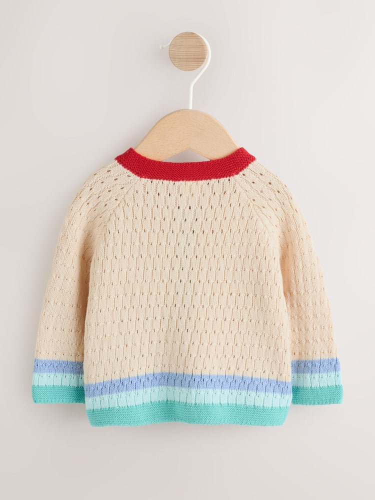 Natural Crochet Embroidered Knitted Nautical Baby Cardigan (0mths-2yrs)