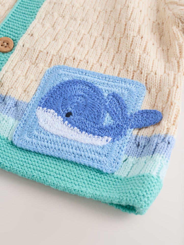Natural Crochet Embroidered Knitted Nautical Baby Cardigan (0mths-2yrs)