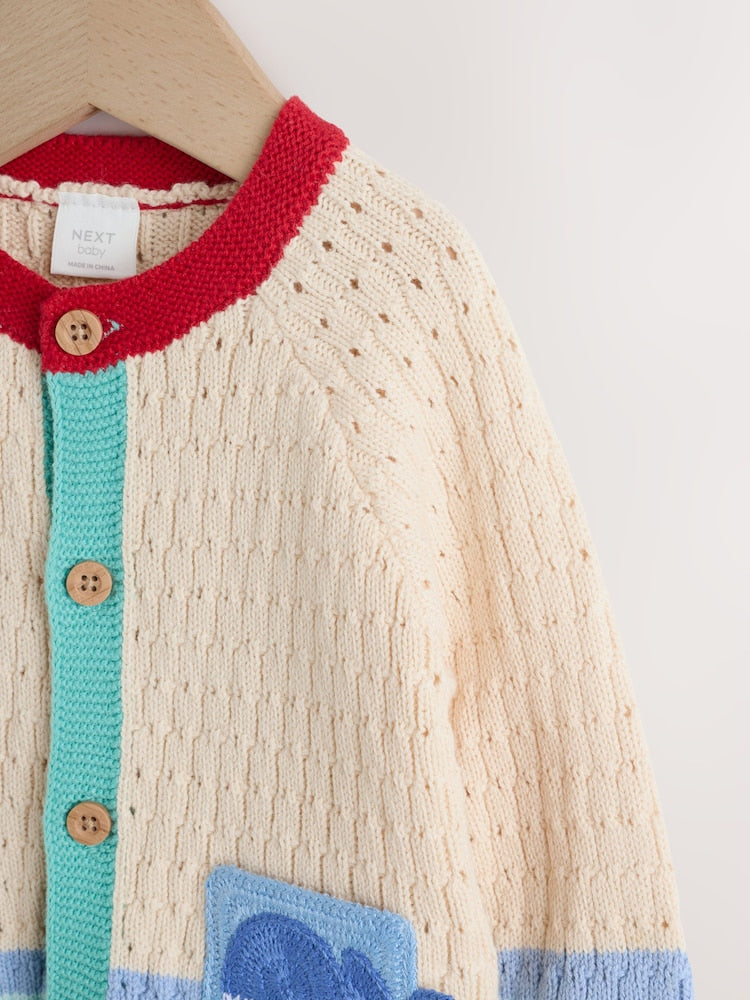Natural Crochet Embroidered Knitted Nautical Baby Cardigan (0mths-2yrs)