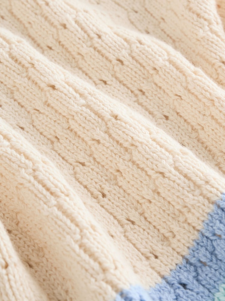 Natural Crochet Embroidered Knitted Nautical Baby Cardigan (0mths-2yrs)