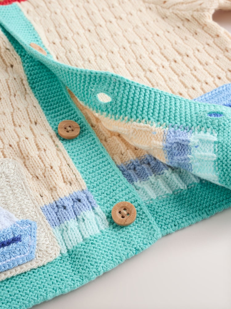 Natural Crochet Embroidered Knitted Nautical Baby Cardigan (0mths-2yrs)
