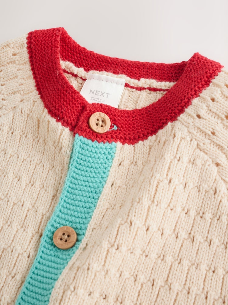 Natural Crochet Embroidered Knitted Nautical Baby Cardigan (0mths-2yrs)