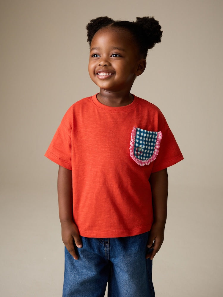 Red Gingham Short Sleeve Pocket T Shirt (3mths-7yrs)