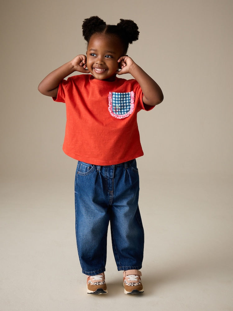 Red Gingham Short Sleeve Pocket T Shirt (3mths-7yrs)