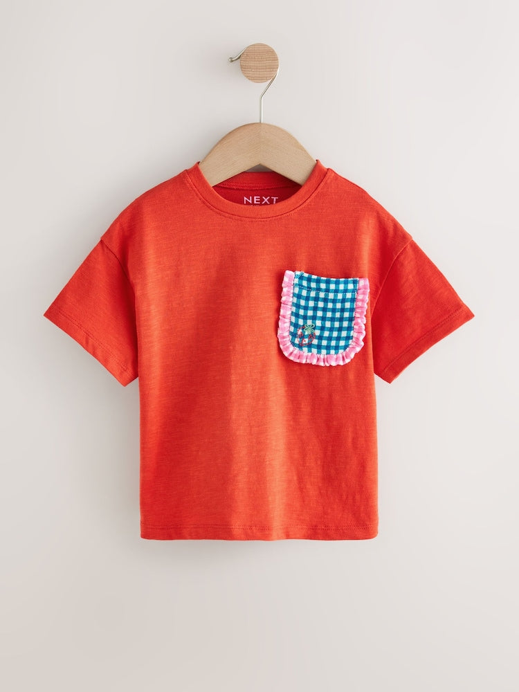 Red Gingham Short Sleeve Pocket T Shirt (3mths-7yrs)