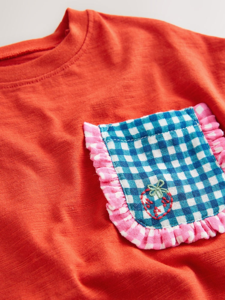 Red Gingham Short Sleeve Pocket T Shirt (3mths-7yrs)