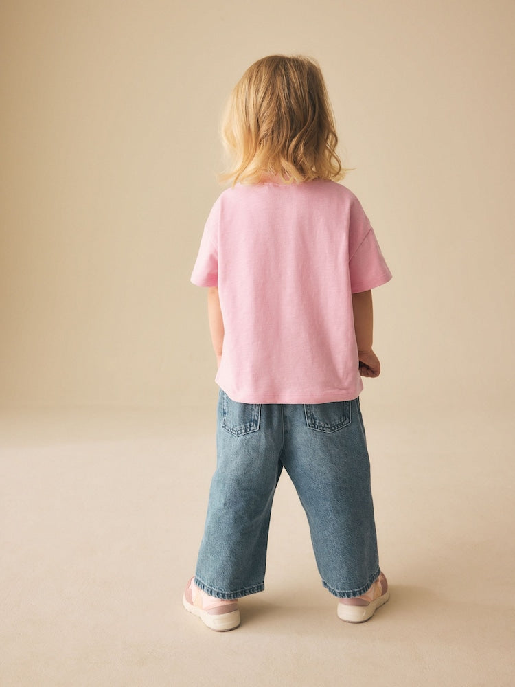 Pink Flower Short Sleeve Embroidered T-Shirt (3mths-7yrs)