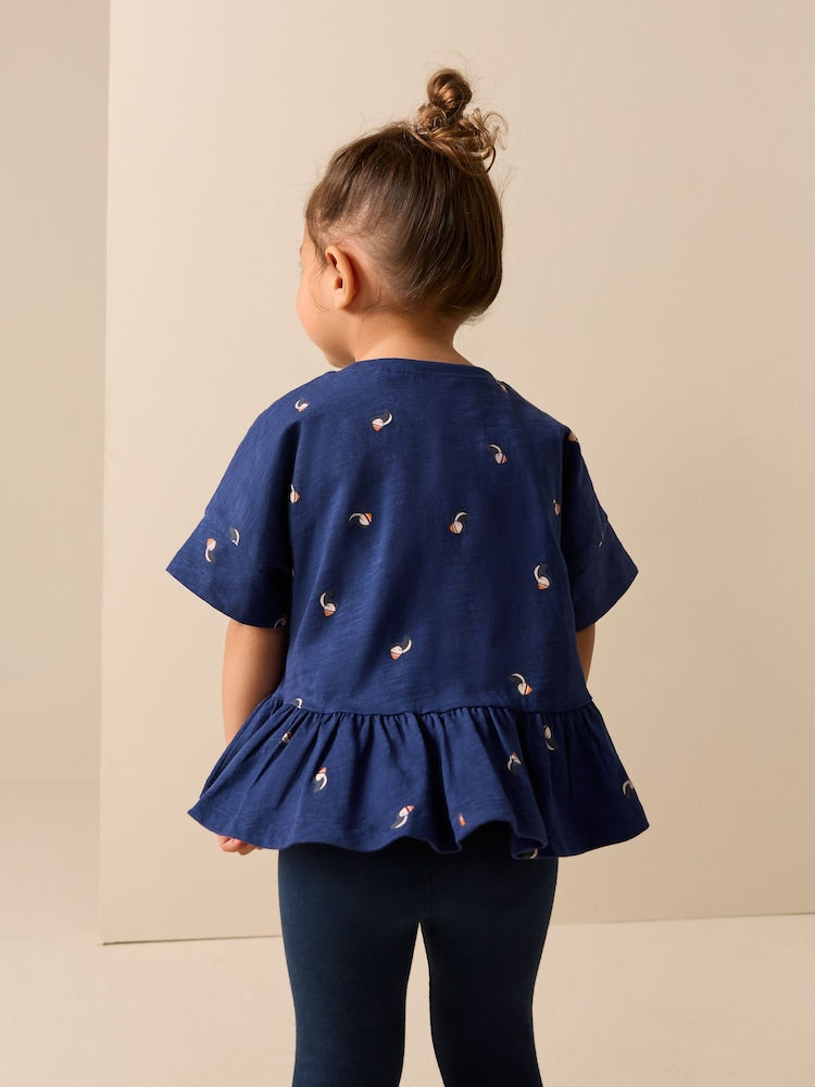 Navy Puffin Short Sleeve Peplum T-Shirt (3mths-7yrs)