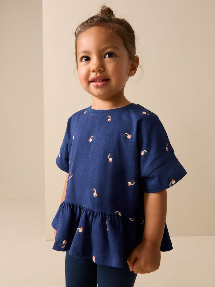 Navy Puffin Short Sleeve Peplum T-Shirt (3mths-7yrs) - Size 3-6 Months (62-68cm) - Navy Puffin