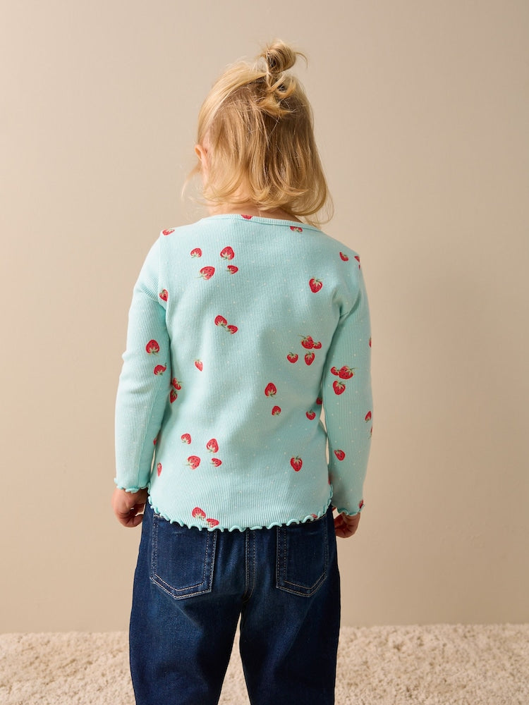 Blue Strawberry Rib Long Sleeve T-Shirt (3mths-7yrs)