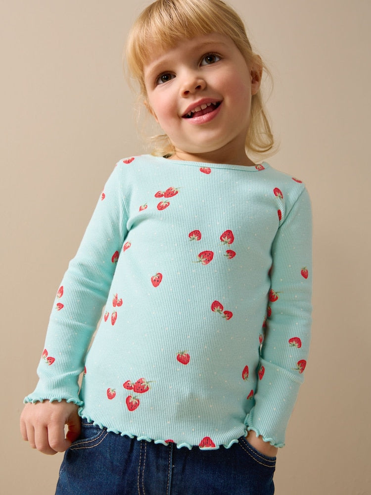 Blue Strawberry Rib Long Sleeve T-Shirt (3mths-7yrs)