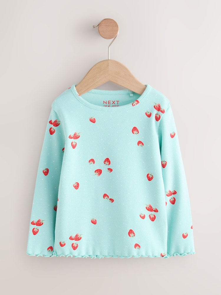 Blue Strawberry Rib Long Sleeve T-Shirt (3mths-7yrs)