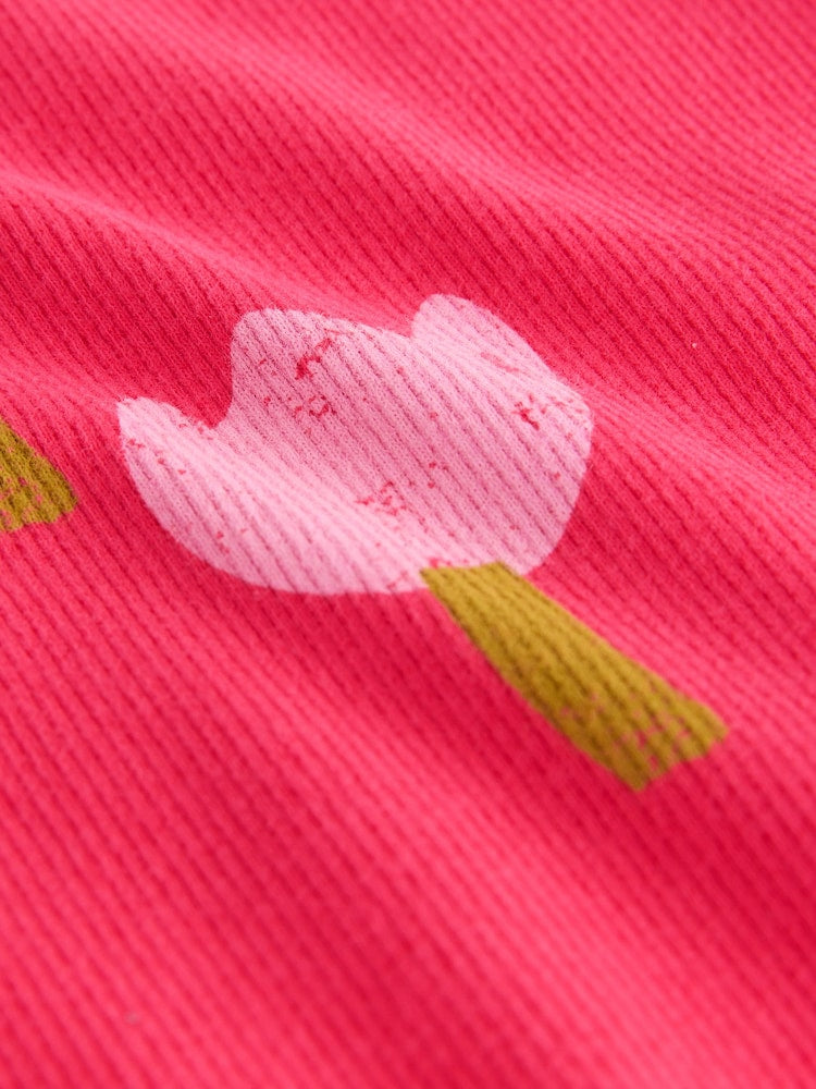 Pink/Red Flower Rib Long Sleeve T-Shirt (3mths-7yrs)