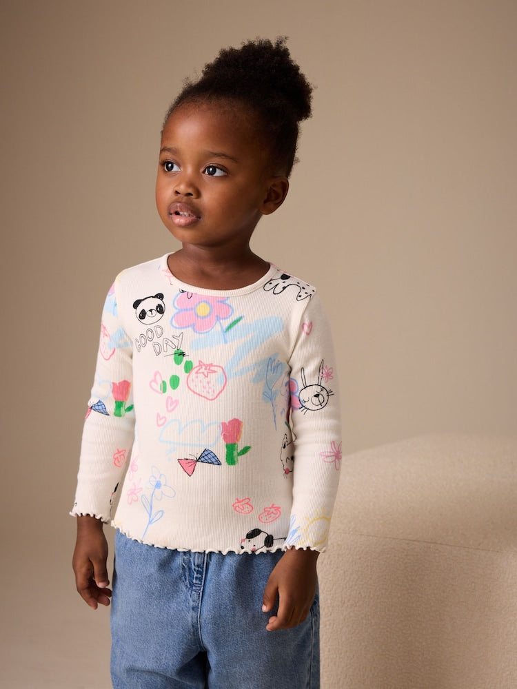 Ecru White Rib Long Sleeve T-Shirt (3mths-7yrs)