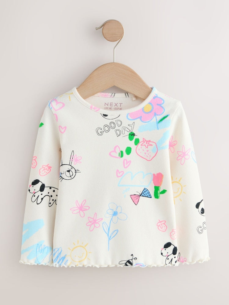 Ecru White Rib Long Sleeve T-Shirt (3mths-7yrs)