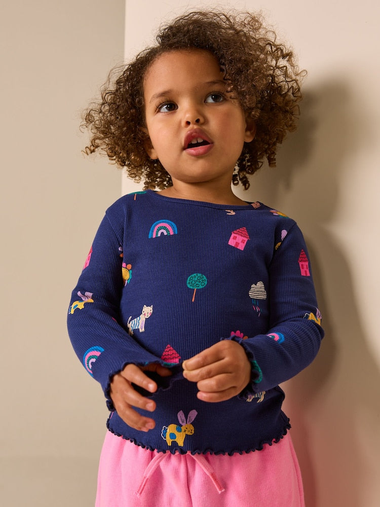 Navy Cats & Dogs Rib Long Sleeve T-Shirt (3mths-7yrs)