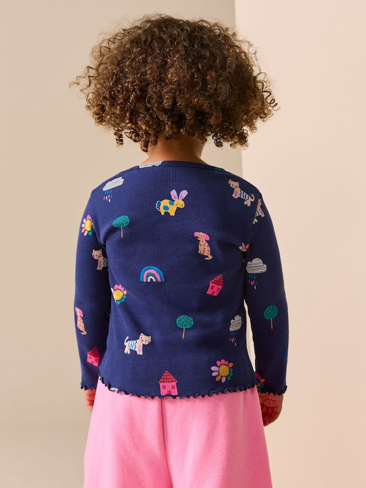 Navy Cats & Dogs Rib Long Sleeve T-Shirt (3mths-7yrs)