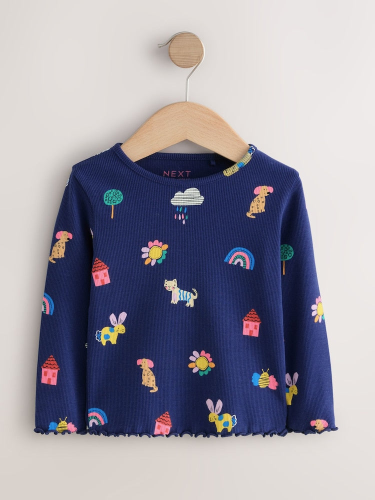 Navy Cats & Dogs Rib Long Sleeve T-Shirt (3mths-7yrs)