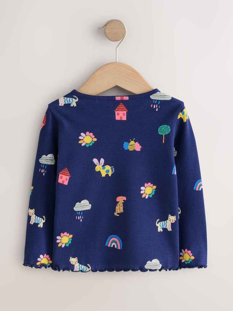 Navy Cats & Dogs Rib Long Sleeve T-Shirt (3mths-7yrs)