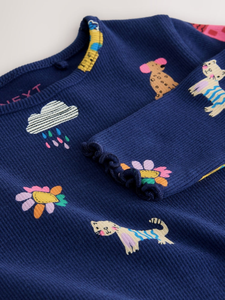 Navy Cats & Dogs Rib Long Sleeve T-Shirt (3mths-7yrs)
