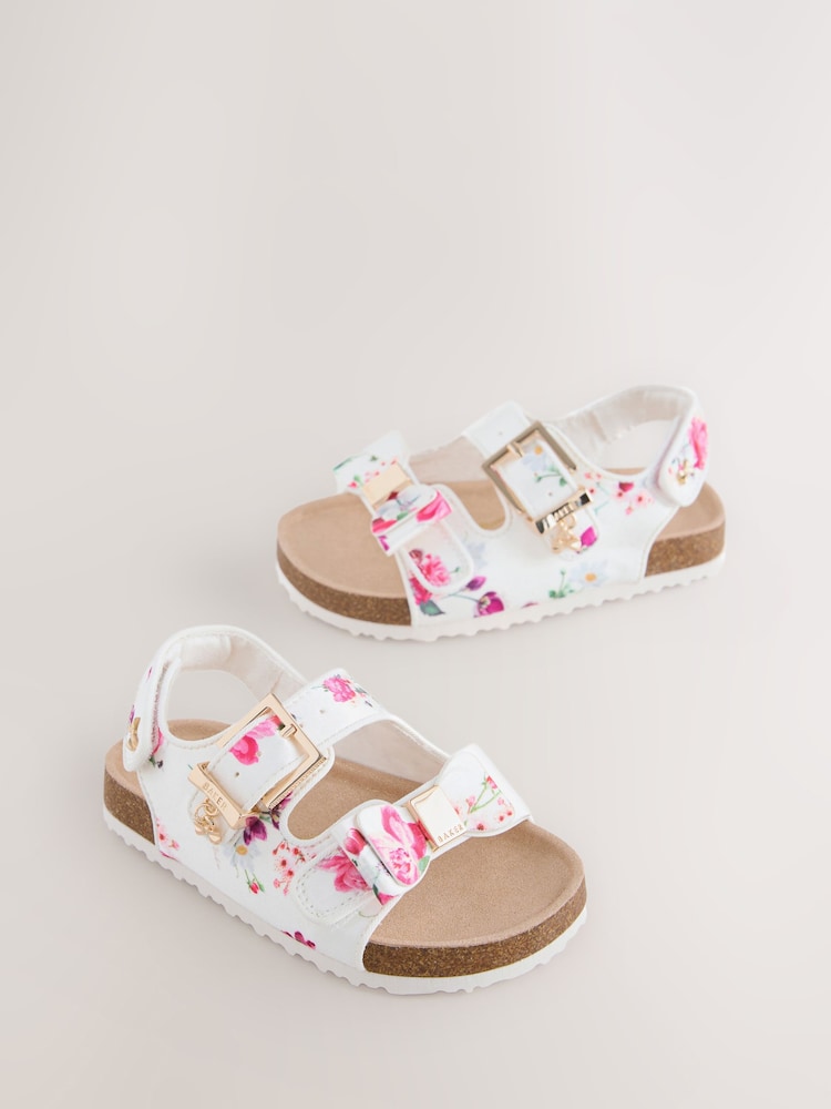 Baker by Ted Baker Natural Raffia Double Buckle Footbed Sandals