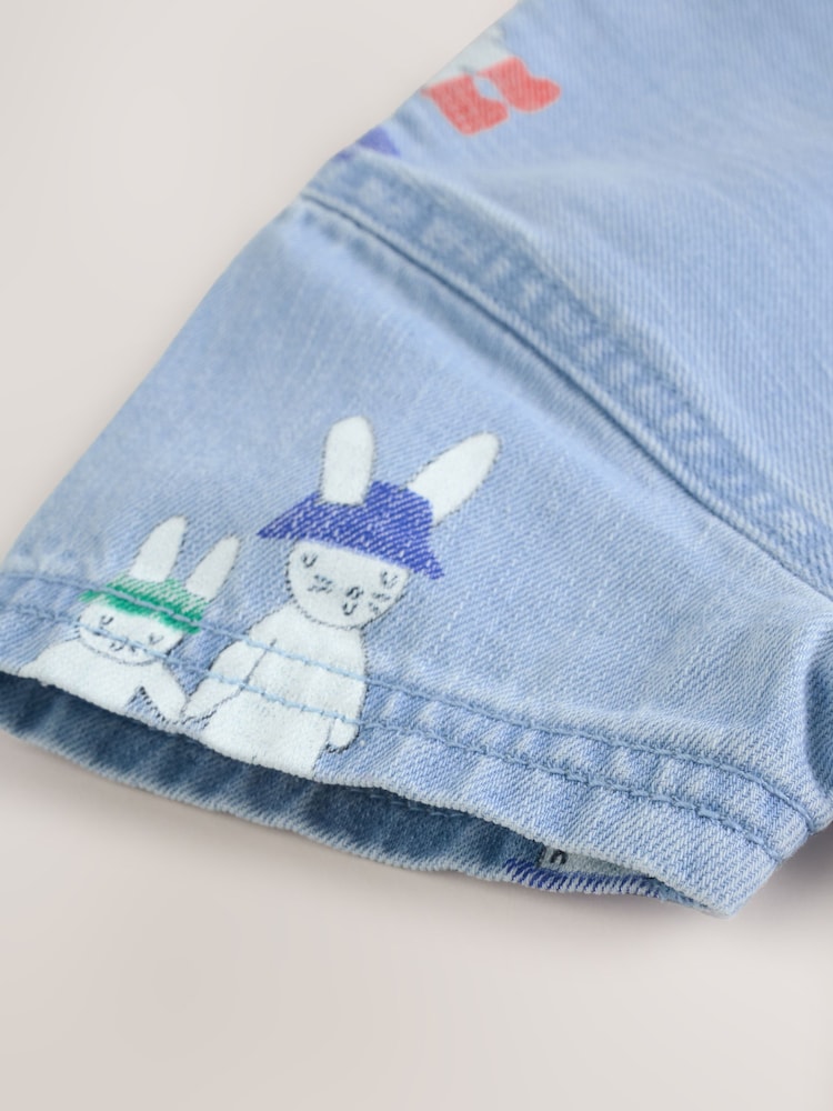 Blue Denim Rabbit Print Short Sleeve Baby Romper (0mths-3yrs) - Size Up to 1 Month (56cm)