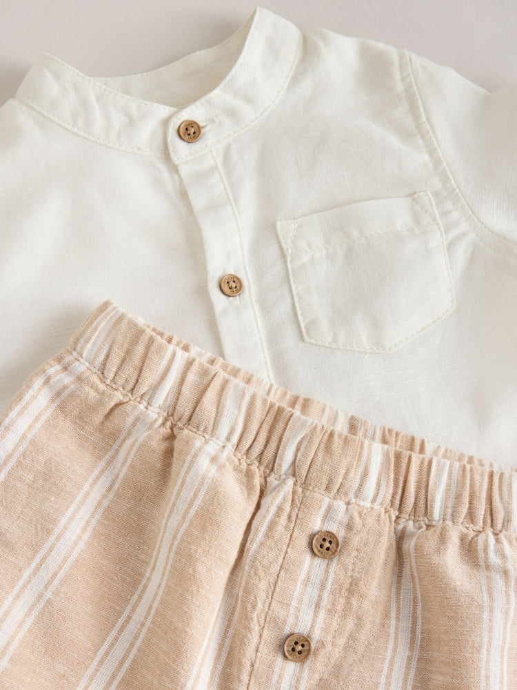 White/Orange Stripe Shirt and Trousers Baby Set (0mths-3yrs)