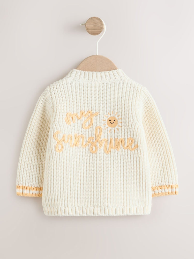 Yellow My Sunshine Knitted Embroidered Baby Cardigan - Size 50cm (First Size) - Yellow My Sunshine