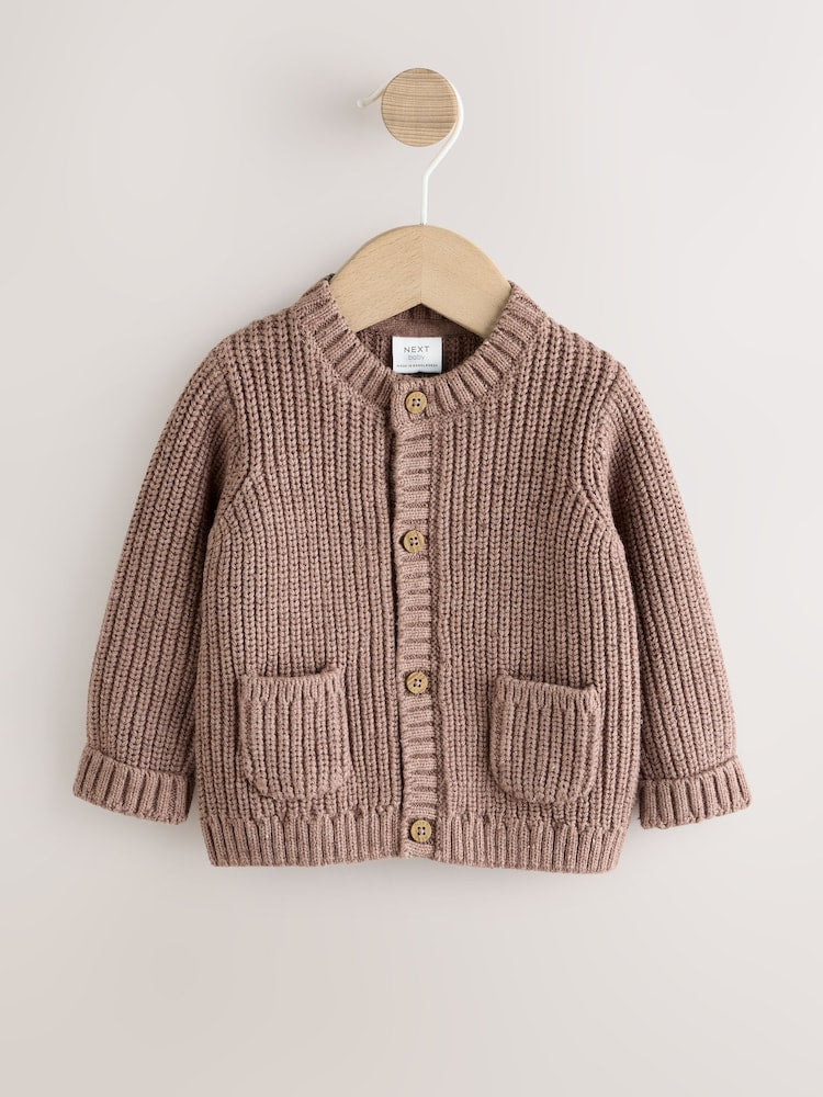 Brown Baby Bear Knitted Embroidered Baby Cardigan - Size 50cm (First Size)