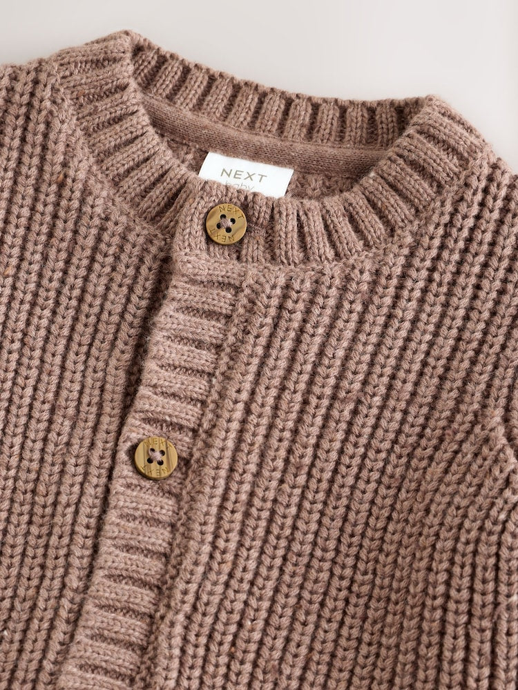 Brown Baby Bear Knitted Embroidered Baby Cardigan - Size 50cm (First Size)