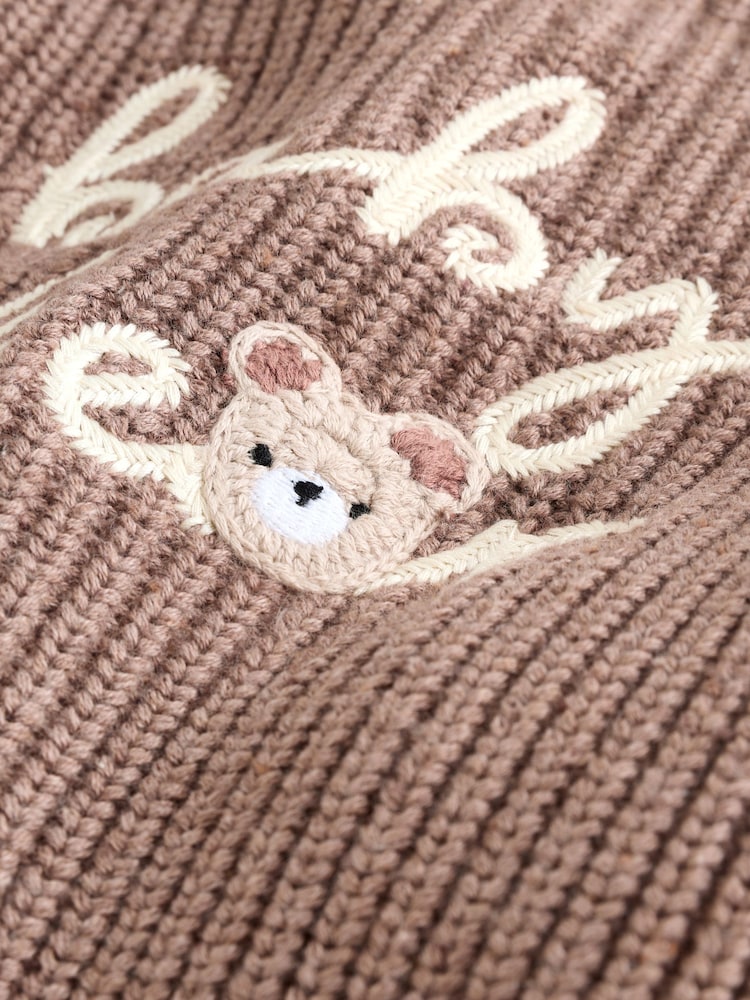 Brown Baby Bear Knitted Embroidered Baby Cardigan