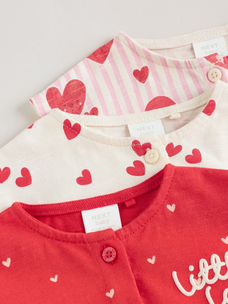 Red Heart Printed Button Through Button Through Baby Rompers 3 Pack