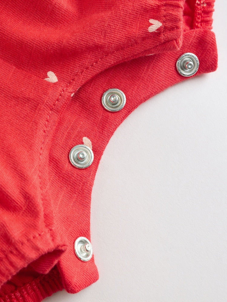 Red Heart Printed Button Through Button Through Baby Rompers 3 Pack