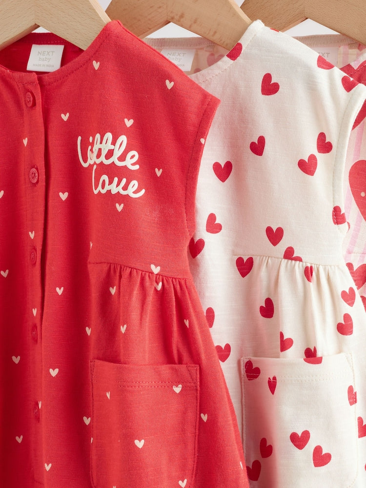 Red Heart Printed Button Through Button Through Baby Rompers 3 Pack