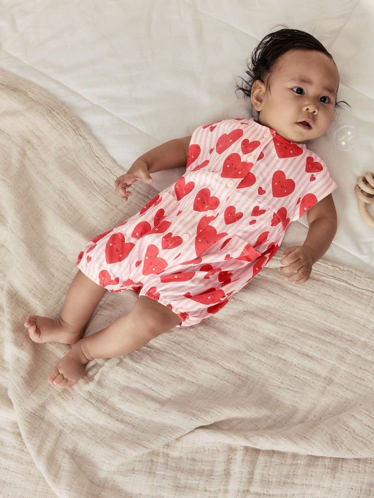 Red Heart Printed Button Through Button Through Baby Rompers 3 Pack