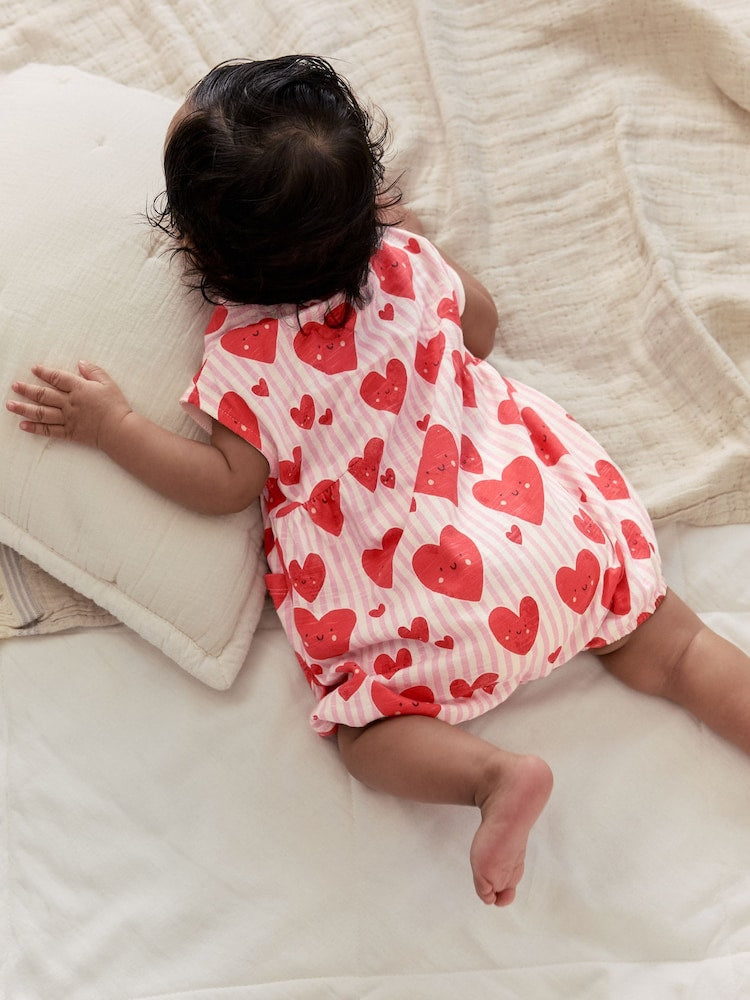 Red Heart Printed Button Through Button Through Baby Rompers 3 Pack