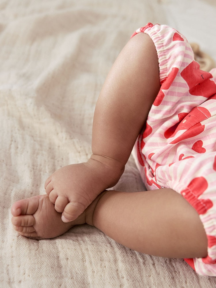 Red Heart Printed Button Through Button Through Baby Rompers 3 Pack