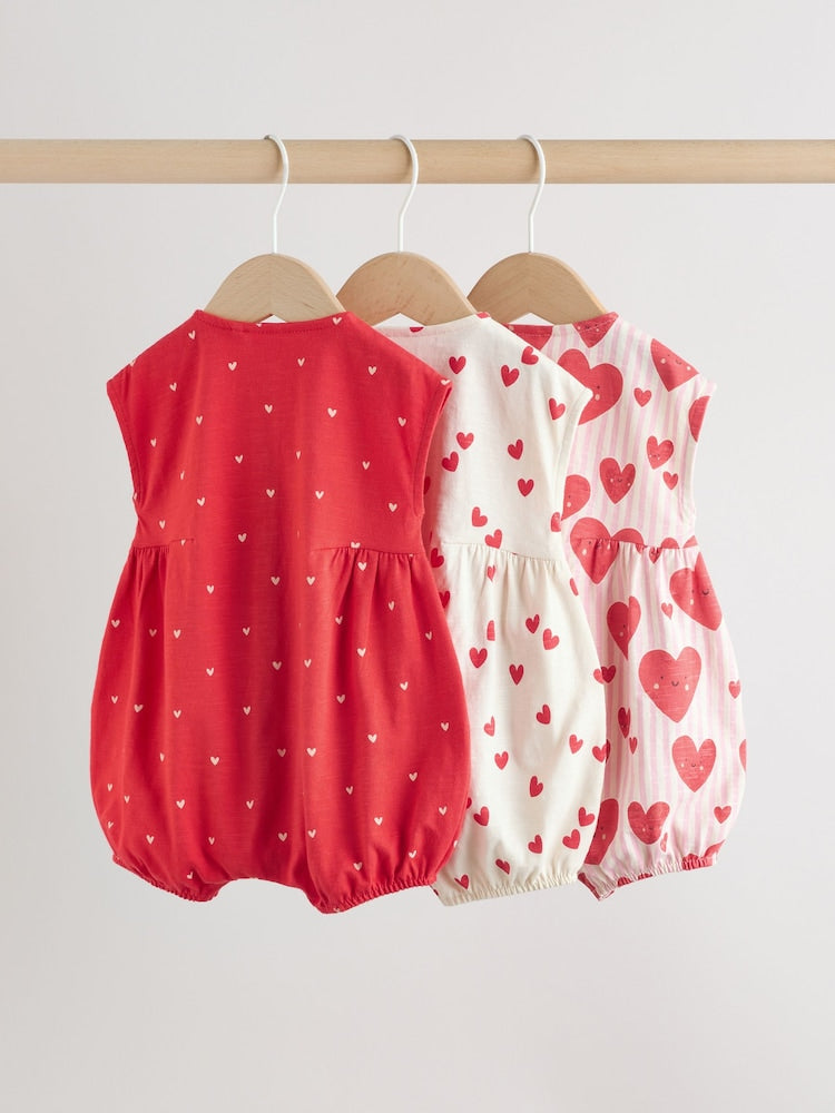 Red Heart Printed Button Through Button Through Baby Rompers 3 Pack
