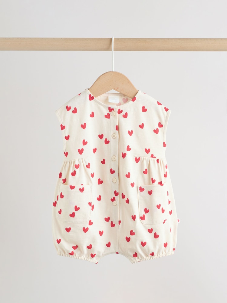 Red Heart Printed Button Through Button Through Baby Rompers 3 Pack