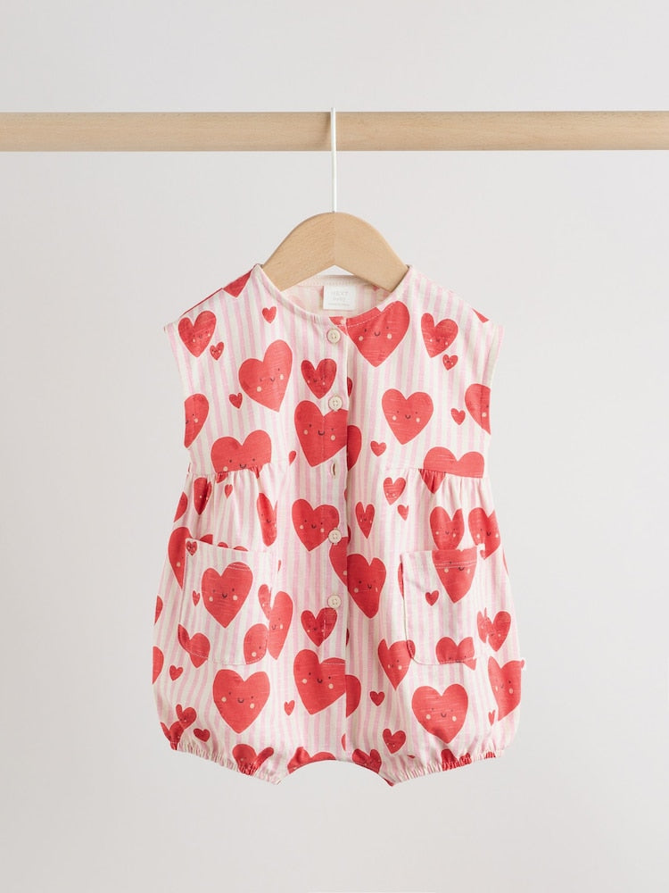 Red Heart Printed Button Through Button Through Baby Rompers 3 Pack