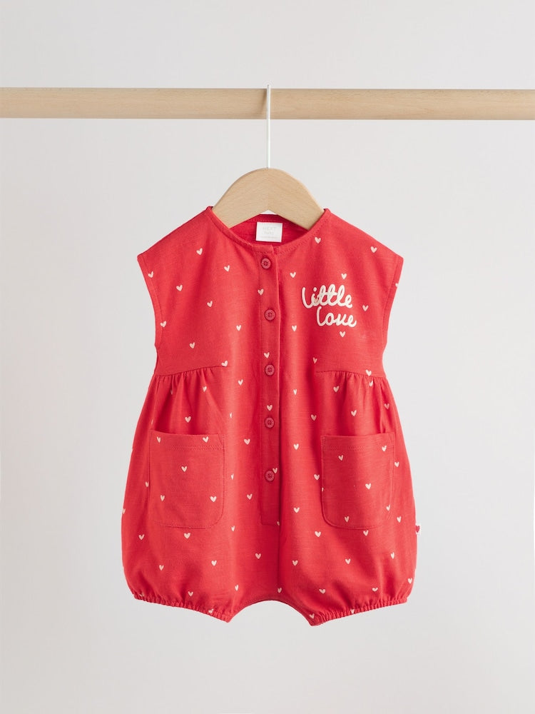 Red Heart Printed Button Through Button Through Baby Rompers 3 Pack