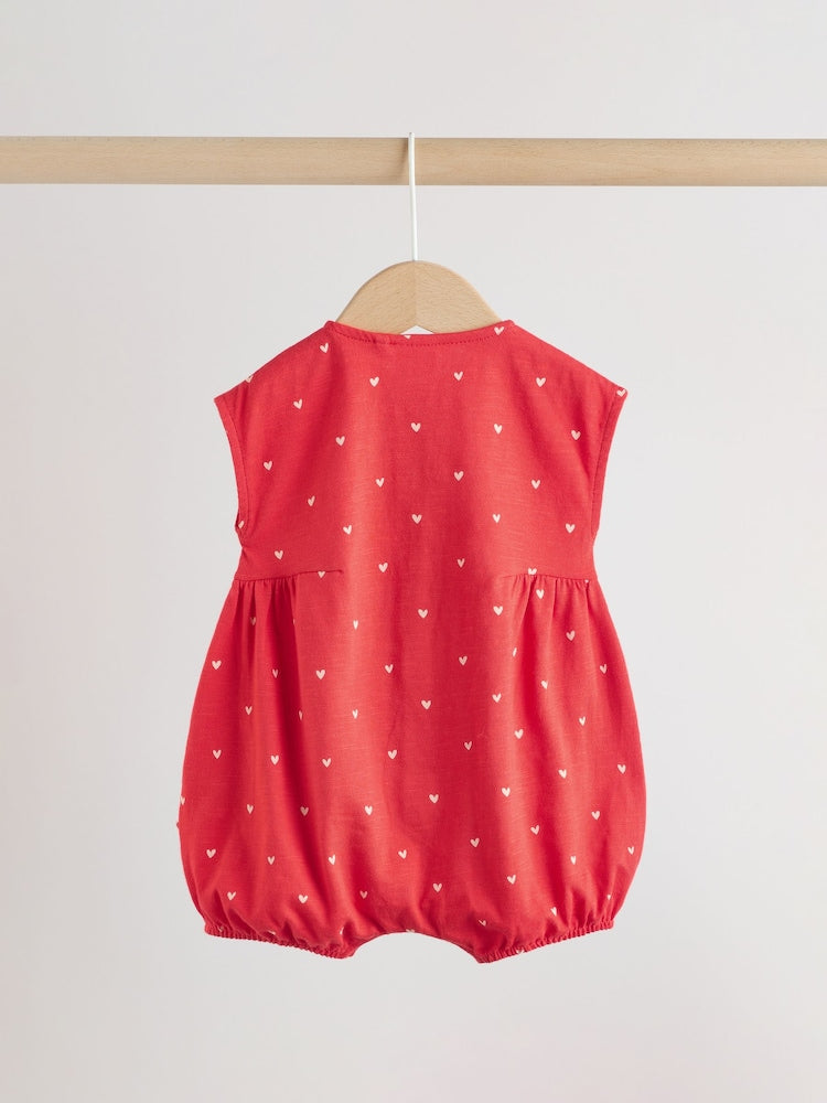 Red Heart Printed Button Through Button Through Baby Rompers 3 Pack