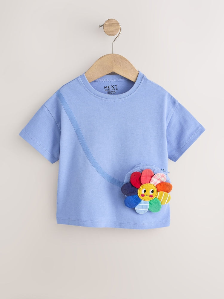 Blue Rainbow Flower Short Sleeve Bag T-Shirt (3mths-7yrs) - Blue Rainbow Flower / 12-18 Months (80-86cm)