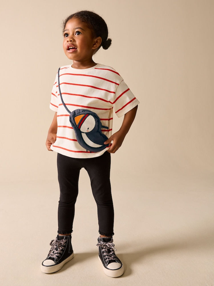 Ecru/Red Stripe Puffin Short Sleeve Bag T-Shirt (3mths-7yrs)