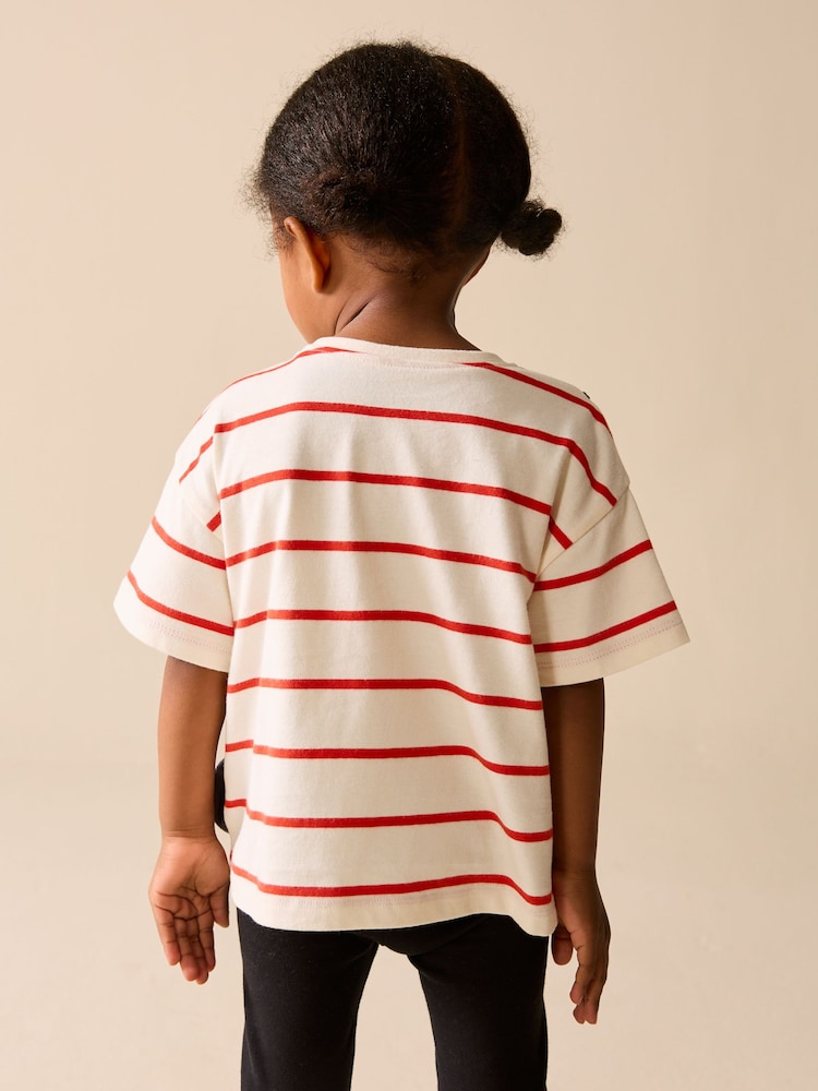 Ecru/Red Stripe Puffin Short Sleeve Bag T-Shirt (3mths-7yrs)