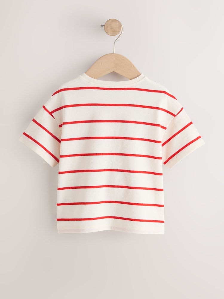 Ecru/Red Stripe Puffin Short Sleeve Bag T-Shirt (3mths-7yrs)